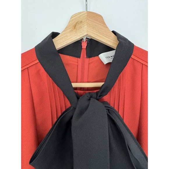 Coach 1941 Red Silk Bow Neck Long Sleeve Midi Dress Size 8 Vintage Style Runway - Picture 5 of 11